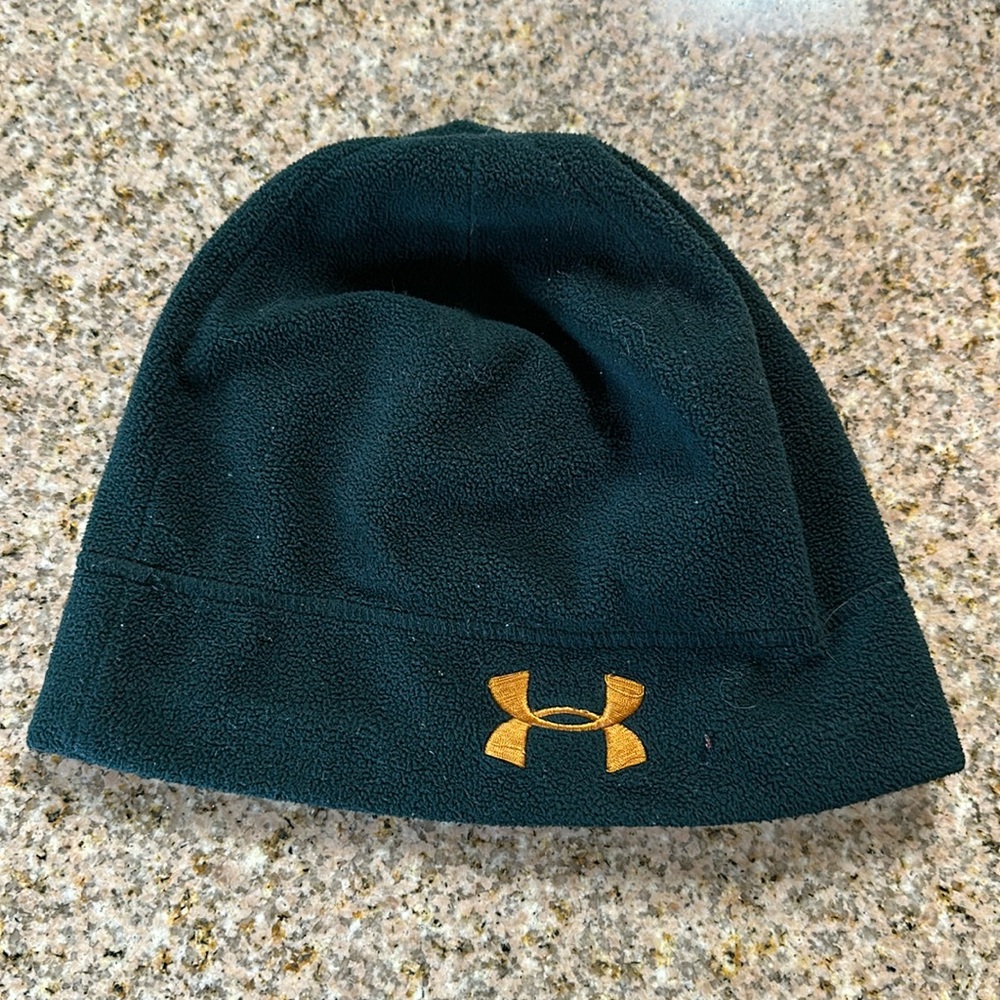 Dark green Under Armour toboggan with orange logo